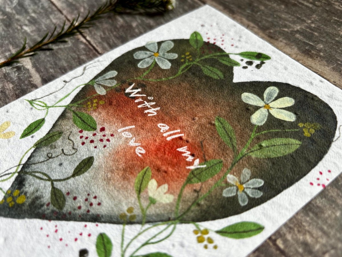 Plantable Seed Paper Heart Card – Wildflower Anniversary Card - Erika's Whimsical Art
