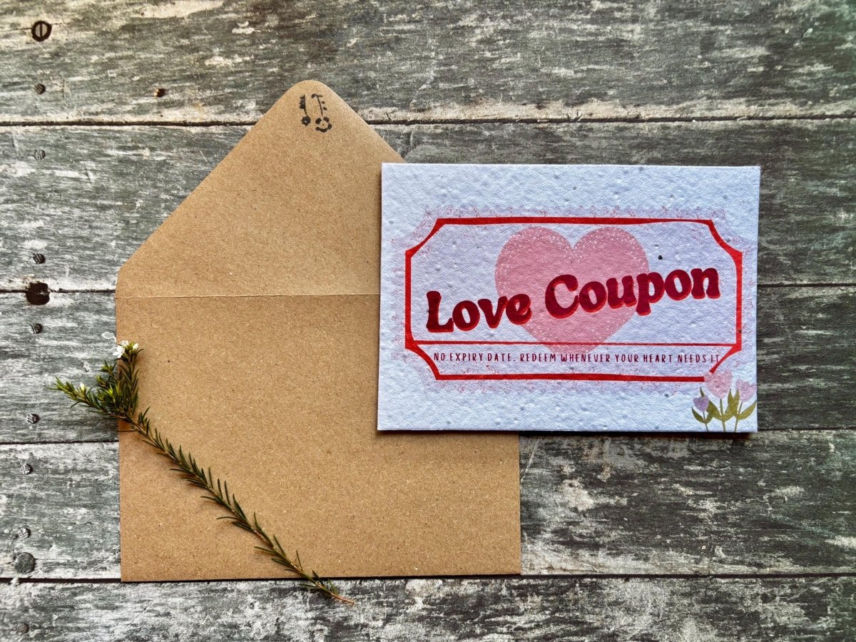 Plantable Seed Paper Love Coupon Card – Wildflower Anniversary Gift - Erika's Whimsical Art