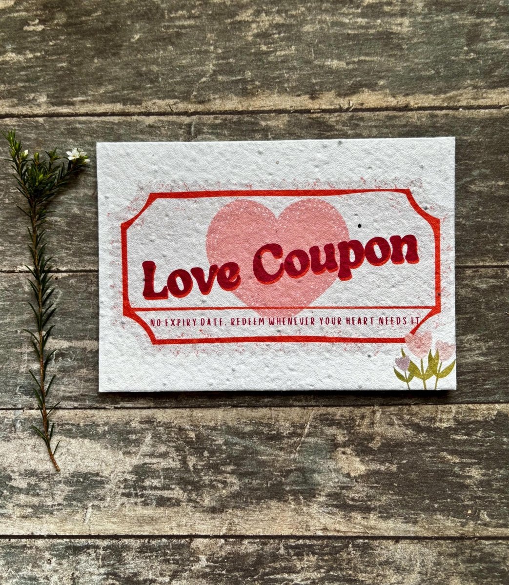 Plantable Seed Paper Love Coupon Card – Wildflower Anniversary Gift - Erika's Whimsical Art