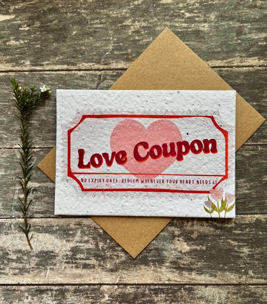Plantable Seed Paper Love Coupon Card – Wildflower Anniversary Gift - Erika's Whimsical Art
