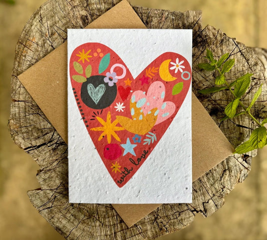 Plantable Seed Paper Love Heart Card: Birthday, Anniversary, I Love You - Erika's Whimsical Art