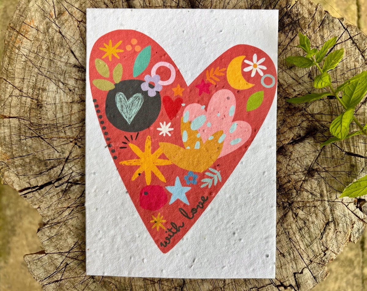 Plantable Seed Paper Love Heart Card: Birthday, Anniversary, I Love You - Erika's Whimsical Art