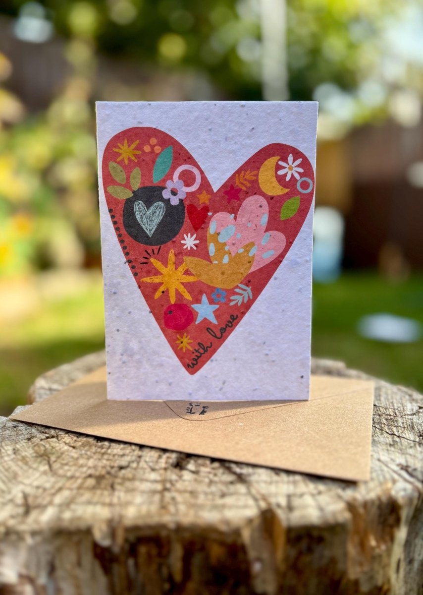 Plantable Seed Paper Love Heart Card: Birthday, Anniversary, I Love You - Erika's Whimsical Art
