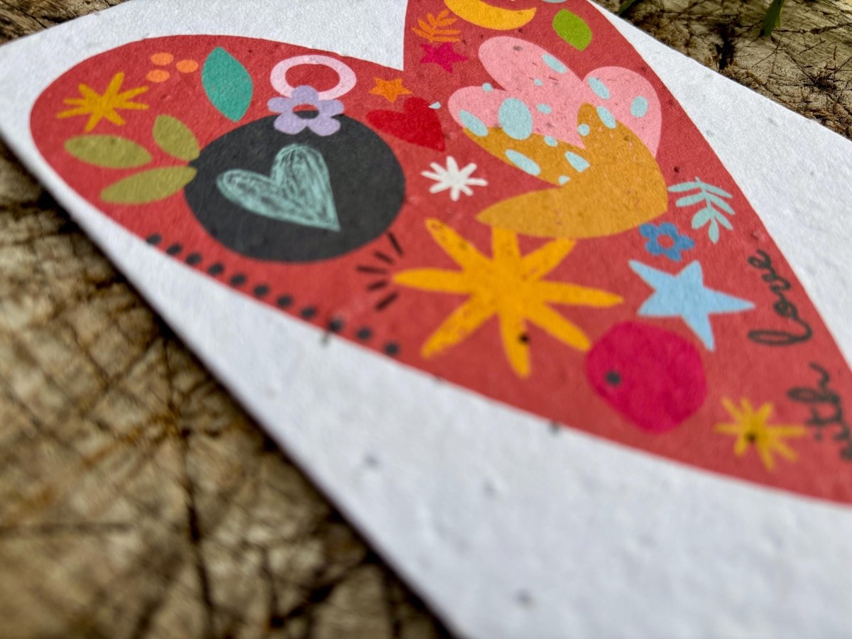 Plantable Seed Paper Love Heart Card: Birthday, Anniversary, I Love You - Erika's Whimsical Art