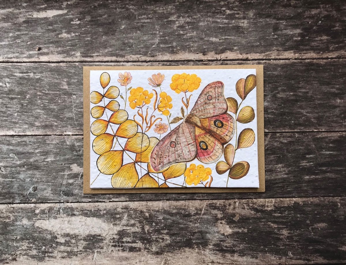 Plantable Seed Paper Moth Birthday Card: Flower Card - Erika's Whimsical Art
