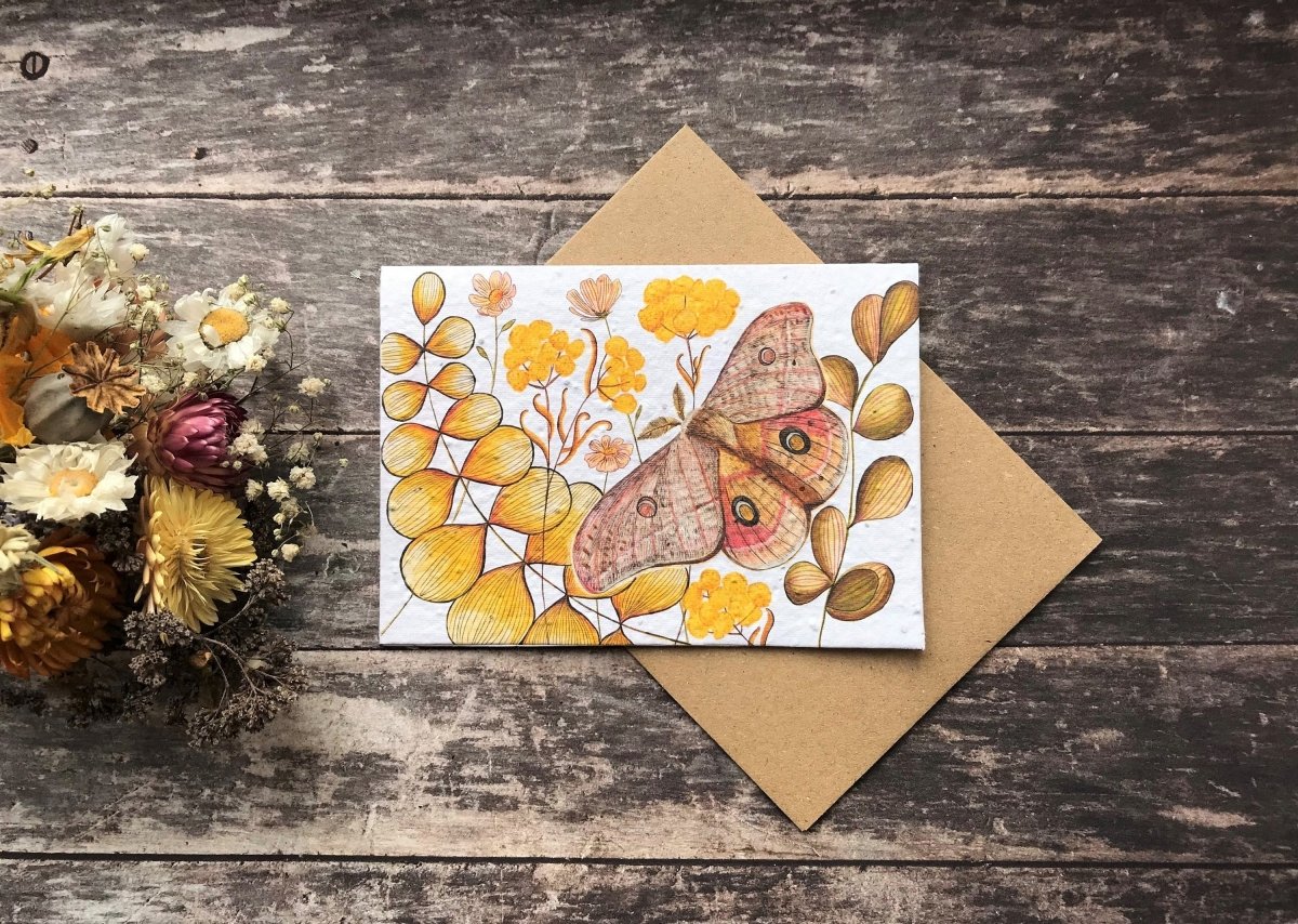 Plantable Seed Paper Moth Birthday Card: Flower Card - Erika's Whimsical Art