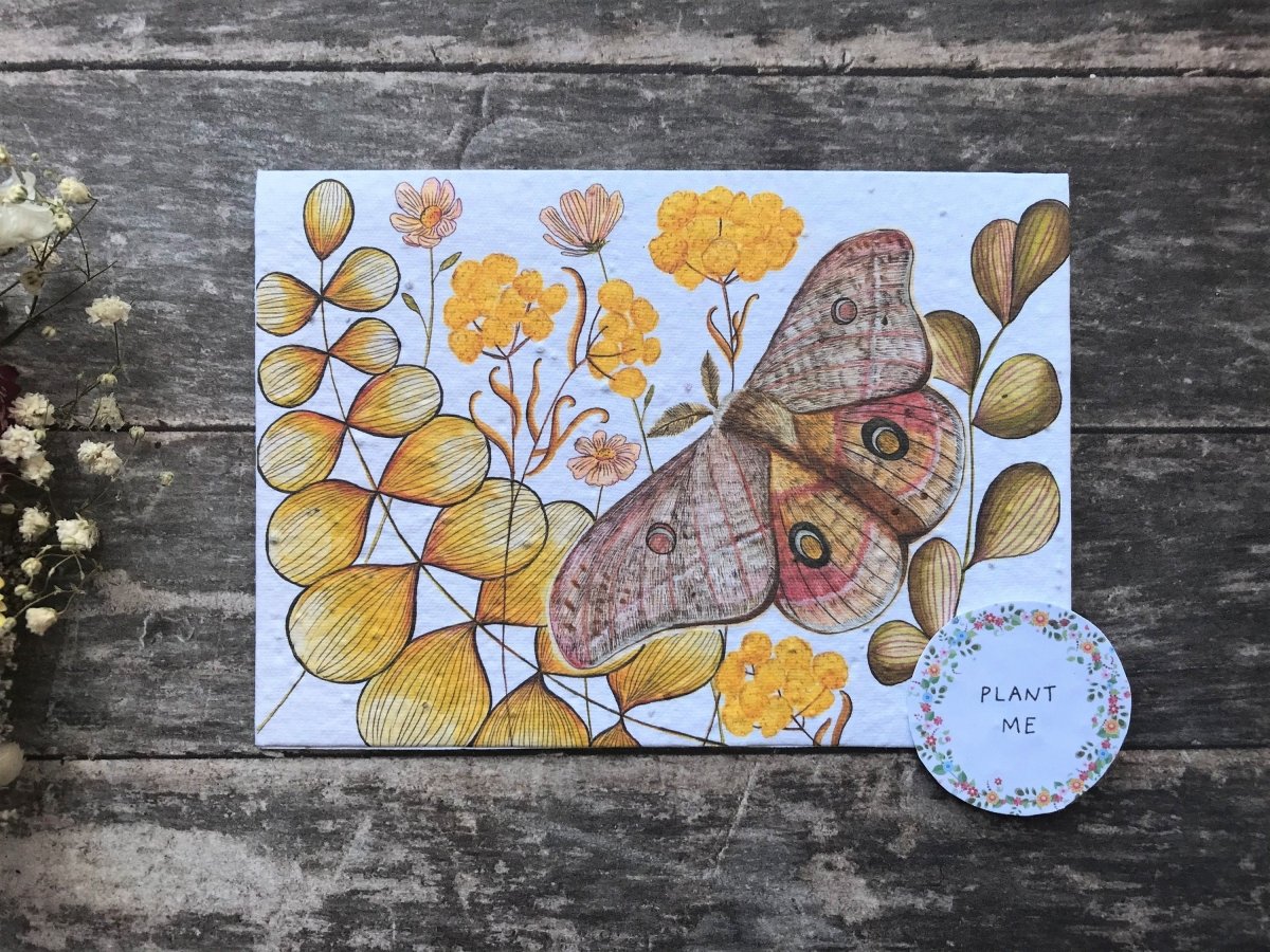 Plantable Seed Paper Moth Birthday Card: Flower Card - Erika's Whimsical Art