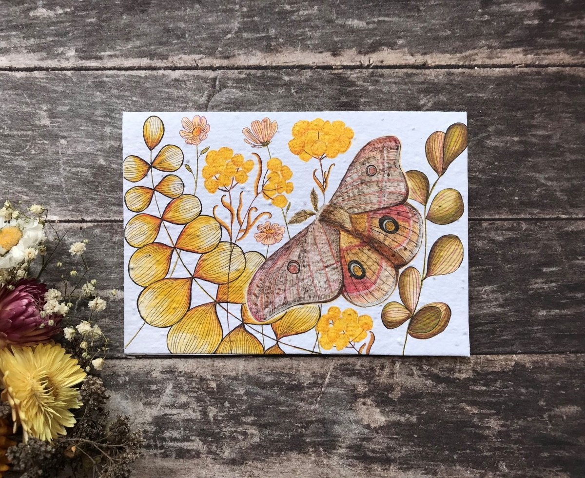 Plantable Seed Paper Moth Birthday Card: Flower Card - Erika's Whimsical Art