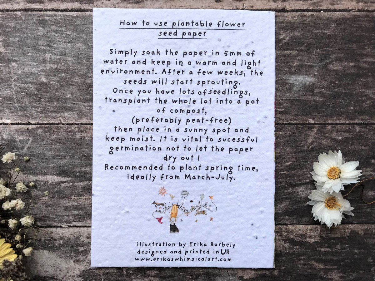 Plantable Seed Paper Mother's Day Card, Blank Inside, Mother's day card, Cards for Mum, Mum cards, Mother's Day gift , Eco - friendly cards - Erika's Whimsical Art