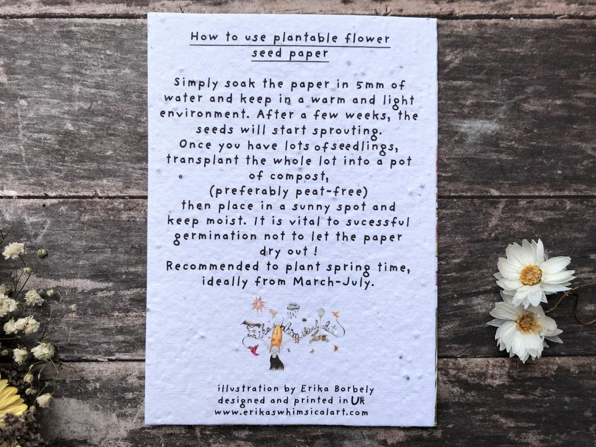 Plantable Seed Paper Mother's Day Card, Blank Inside, Mother's day card, Cards for Mum, Mum cards, Mother's Day gift , Eco - friendly cards - Erika's Whimsical Art