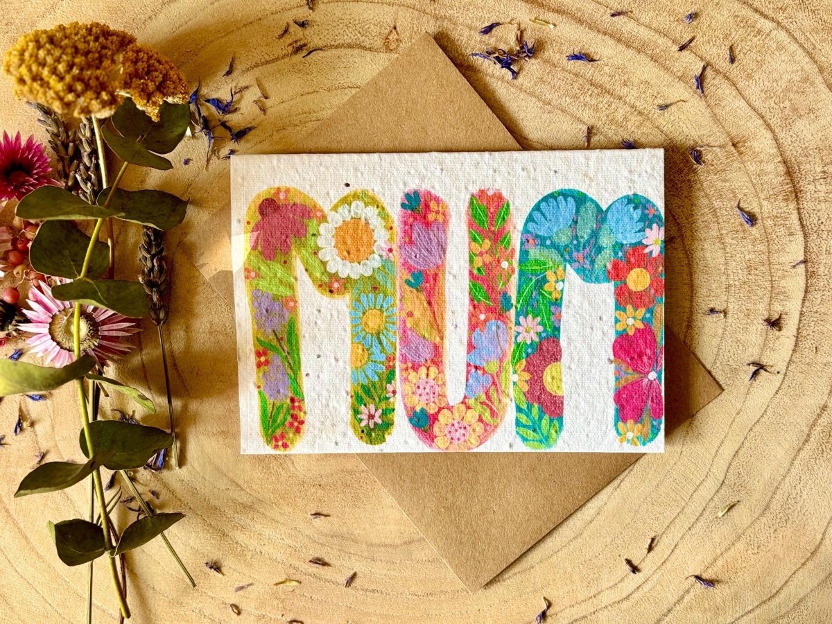 Plantable Seed Paper Mum Card: Eco - Friendly Floral Design - Erika's Whimsical Art