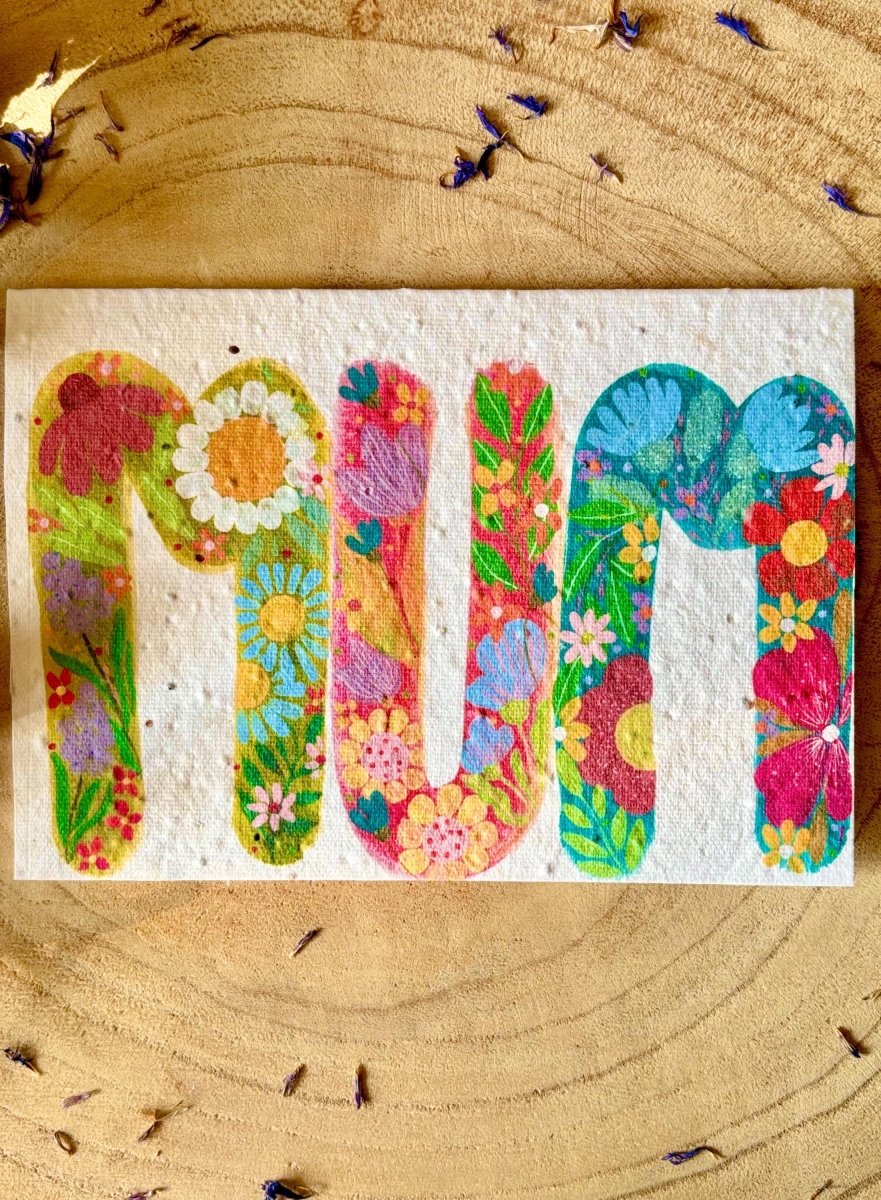 Plantable Seed Paper Mum Card: Eco - Friendly Floral Design - Erika's Whimsical Art