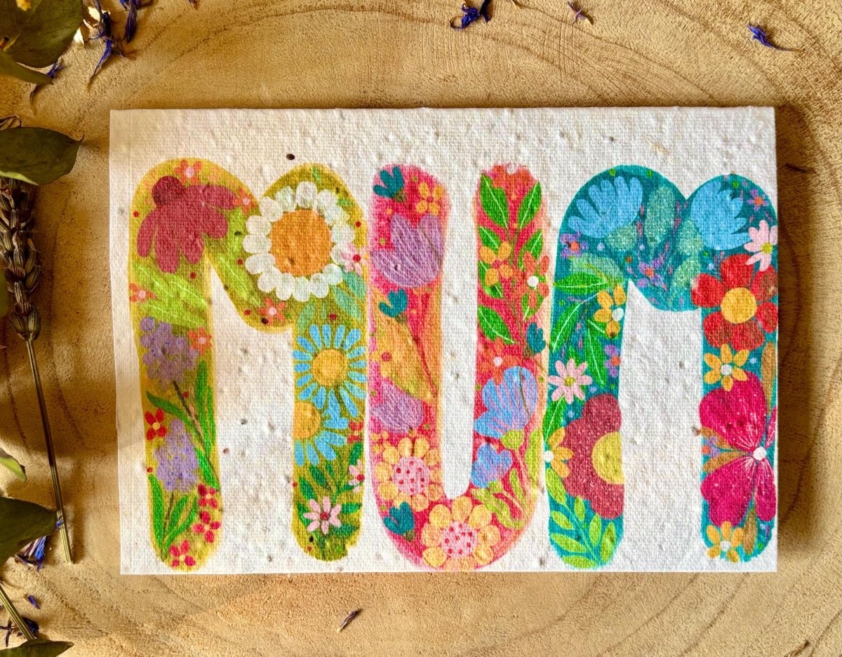 Plantable Seed Paper Mum Card: Eco - Friendly Floral Design - Erika's Whimsical Art