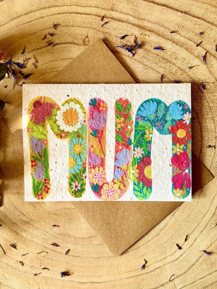 Plantable Seed Paper Mum Card: Eco - Friendly Floral Design - Erika's Whimsical Art