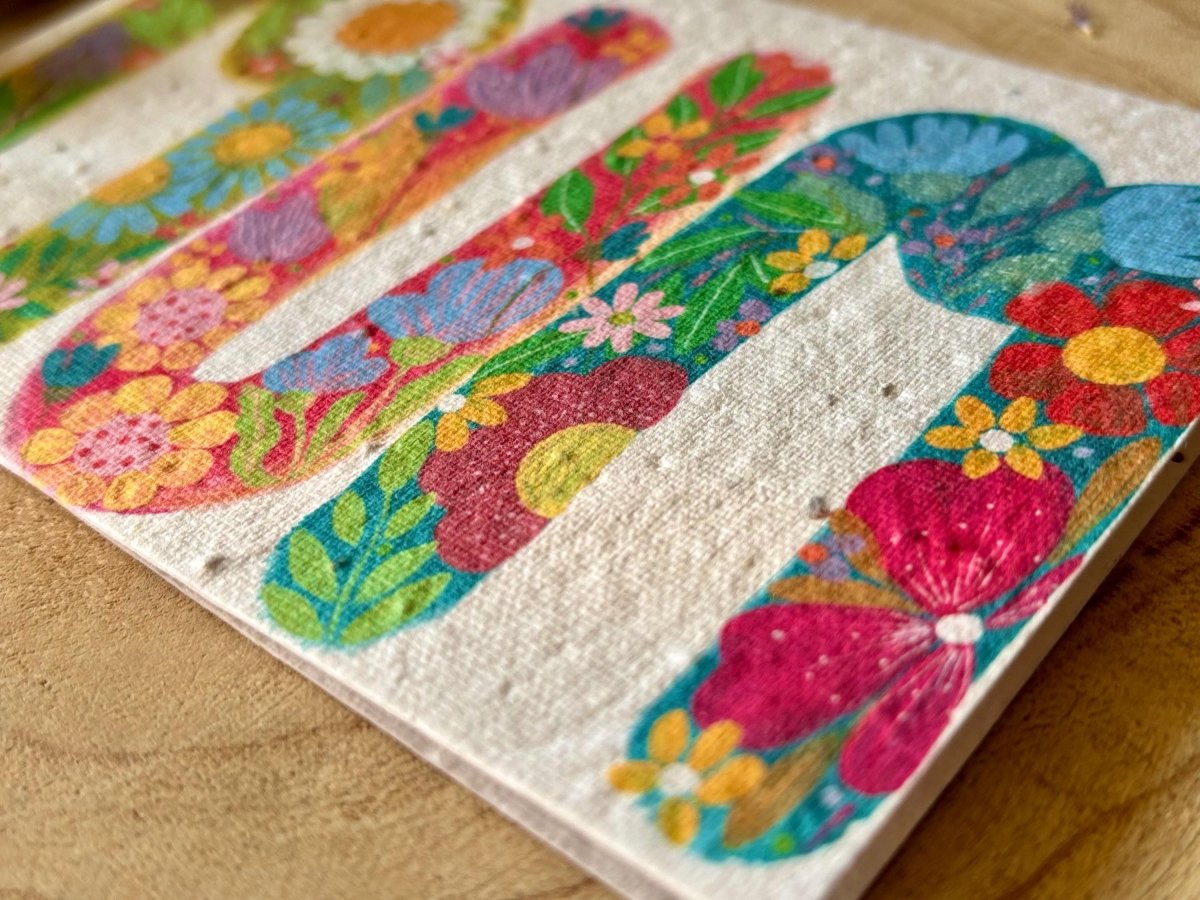 Plantable Seed Paper Mum Card: Eco - Friendly Floral Design - Erika's Whimsical Art