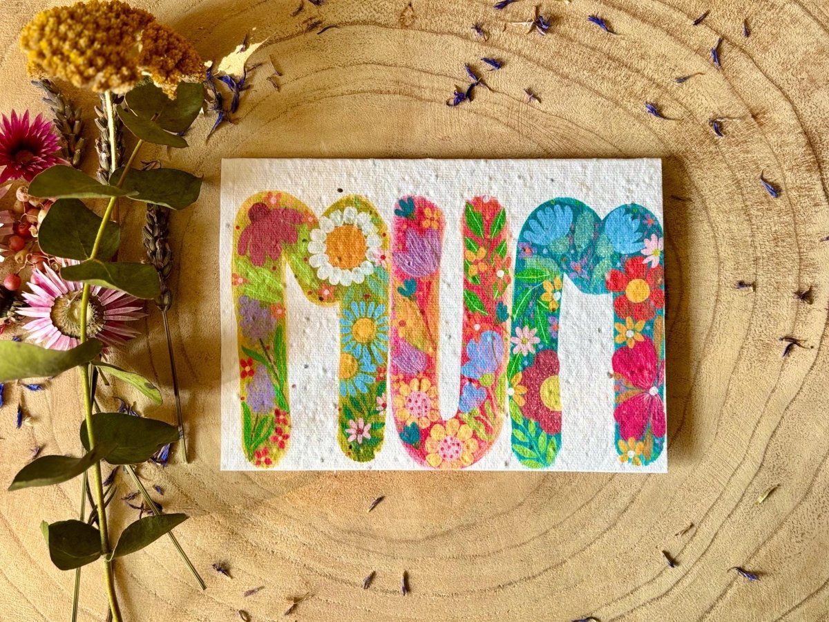 Plantable Seed Paper Mum Card: Eco - Friendly Floral Design - Erika's Whimsical Art