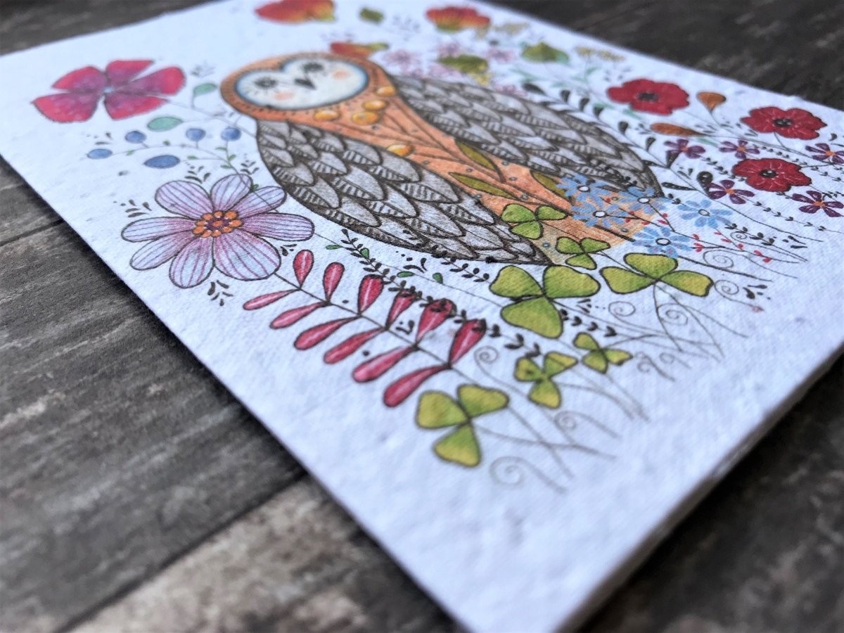 Plantable Seed Paper Owl Birthday Card: Eco - Friendly Flower Card - Erika's Whimsical Art