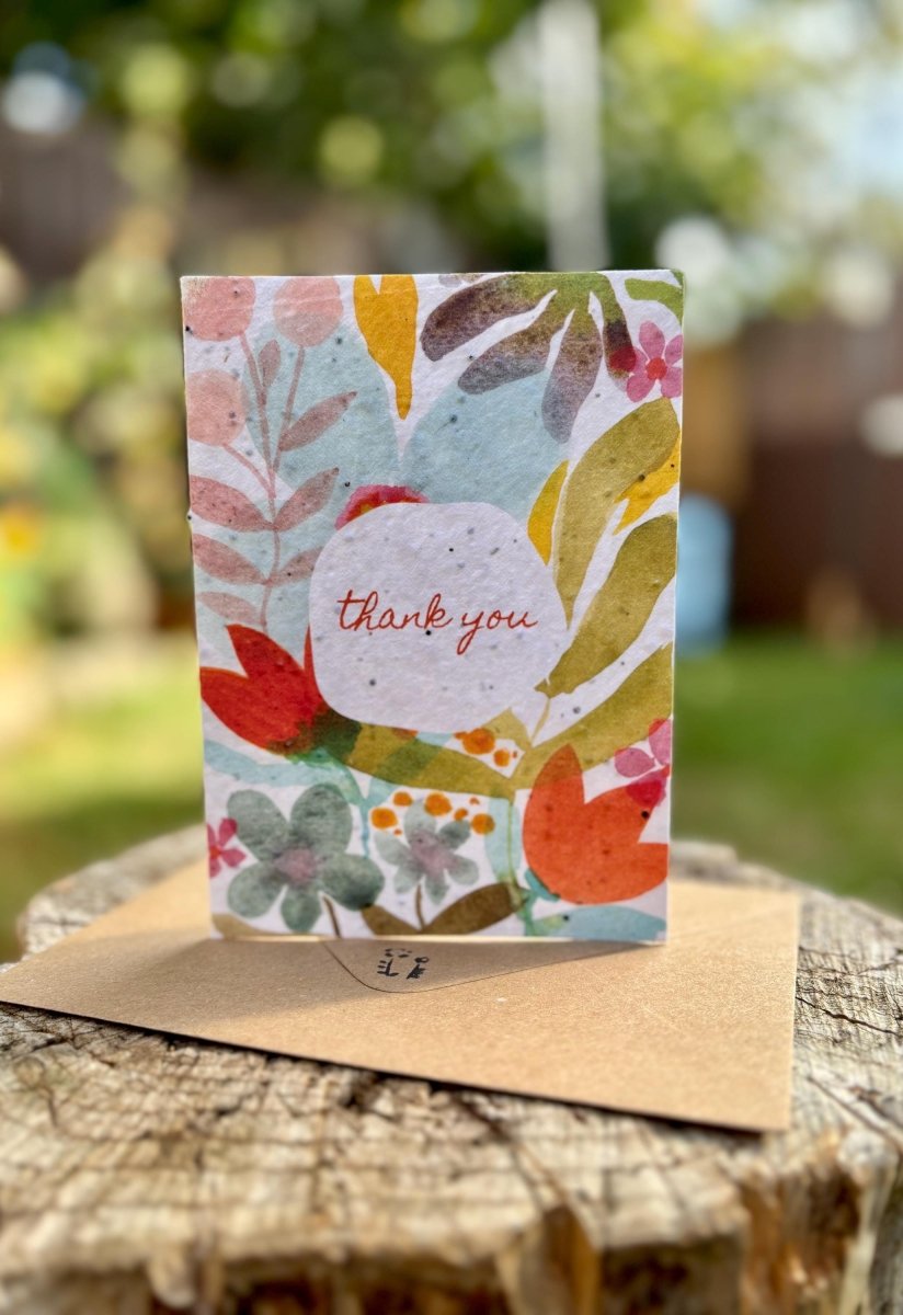 Plantable Seed Paper Thank You Card: Vintage Flower Design - Erika's Whimsical Art