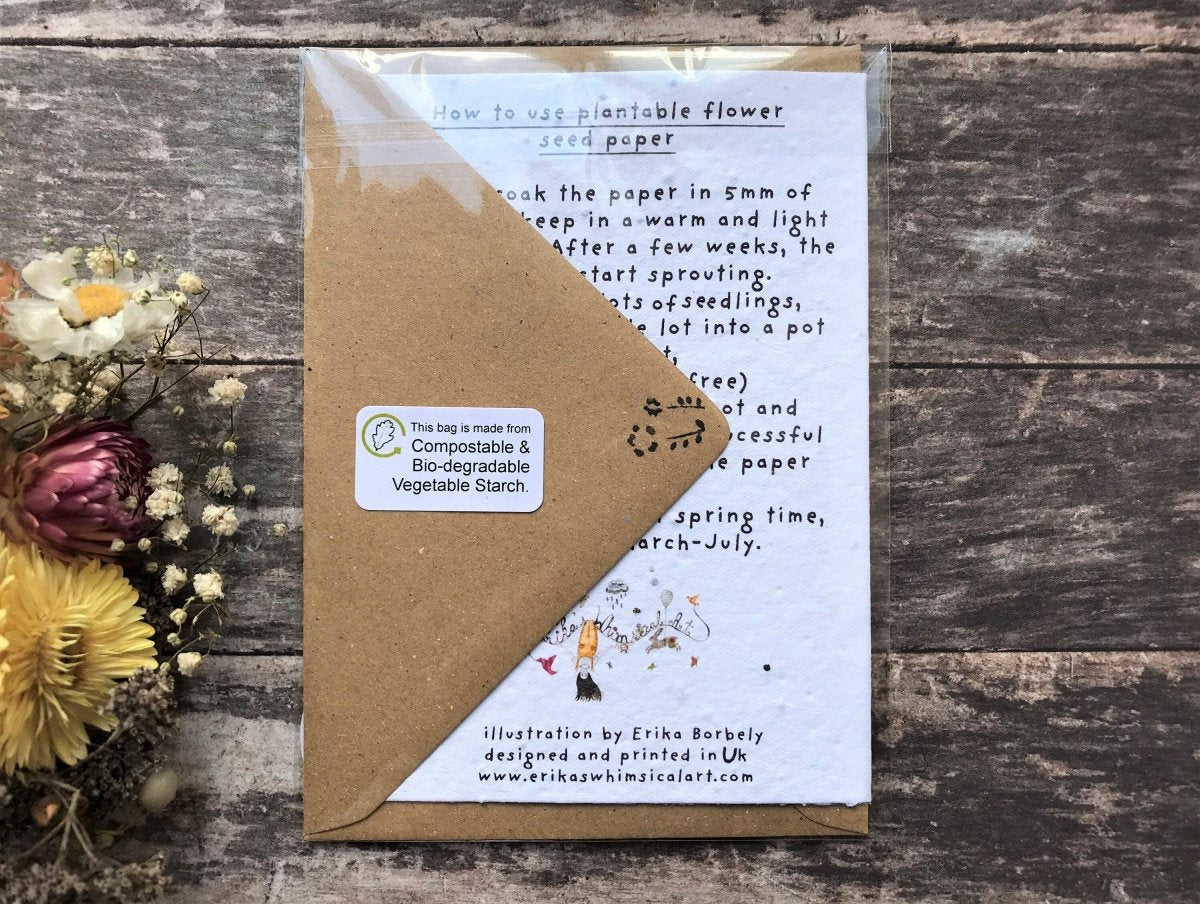 Plantable Seed Paper Thank You Card: Vintage Flower Design - Erika's Whimsical Art