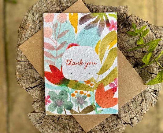 Plantable Seed Paper Thank You Card: Vintage Flower Design - Erika's Whimsical Art