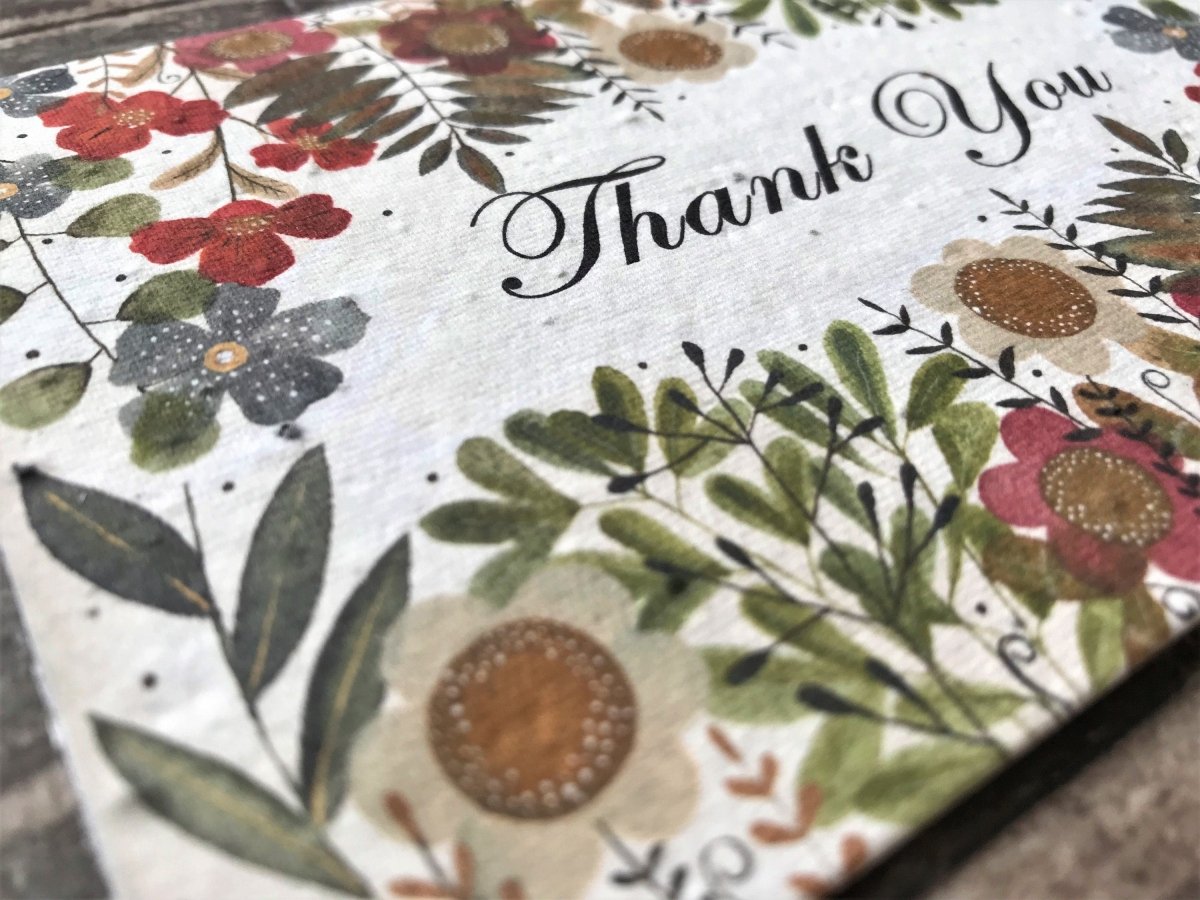 Plantable Seed Paper Thank You Card: Vintage Flower Design - Erika's Whimsical Art