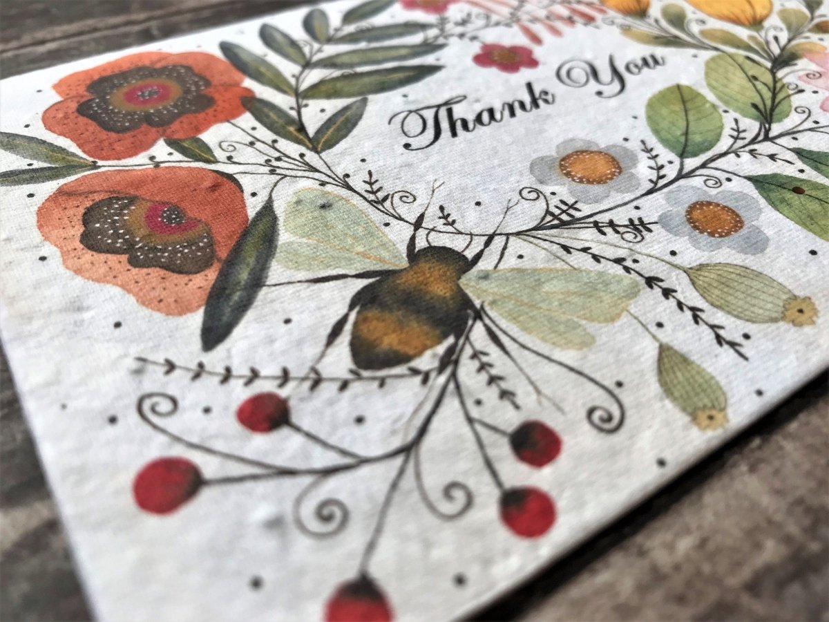 Plantable Seed Paper Thank You Card: Vintage Flower Design - Erika's Whimsical Art