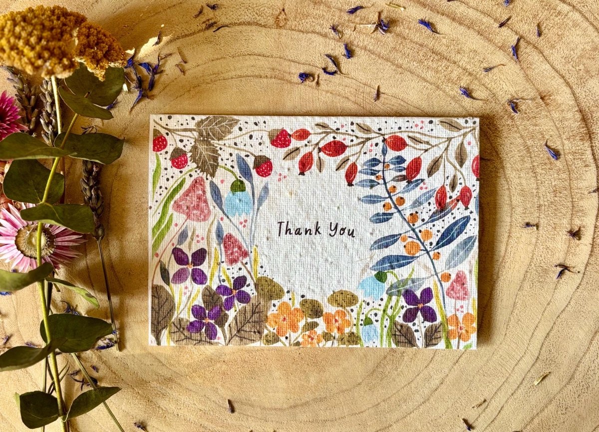 Plantable Seed Paper Thank You Card: Vintage Flower Design - Erika's Whimsical Art