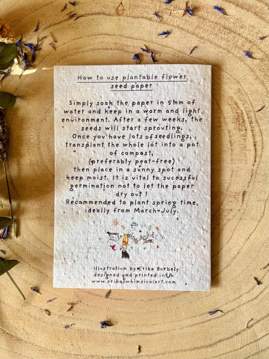 Plantable Seed Paper Thank You Card: Vintage Flower Design - Erika's Whimsical Art