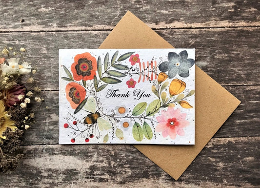 Plantable Seed Paper Thank You Card: Vintage Flower Design - Erika's Whimsical Art