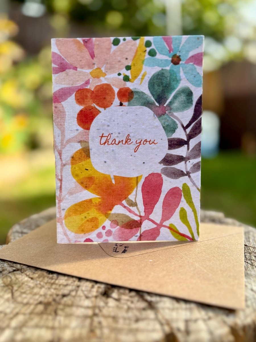 Plantable Seed Paper Thank You Card: Vintage Flower Design - Erika's Whimsical Art