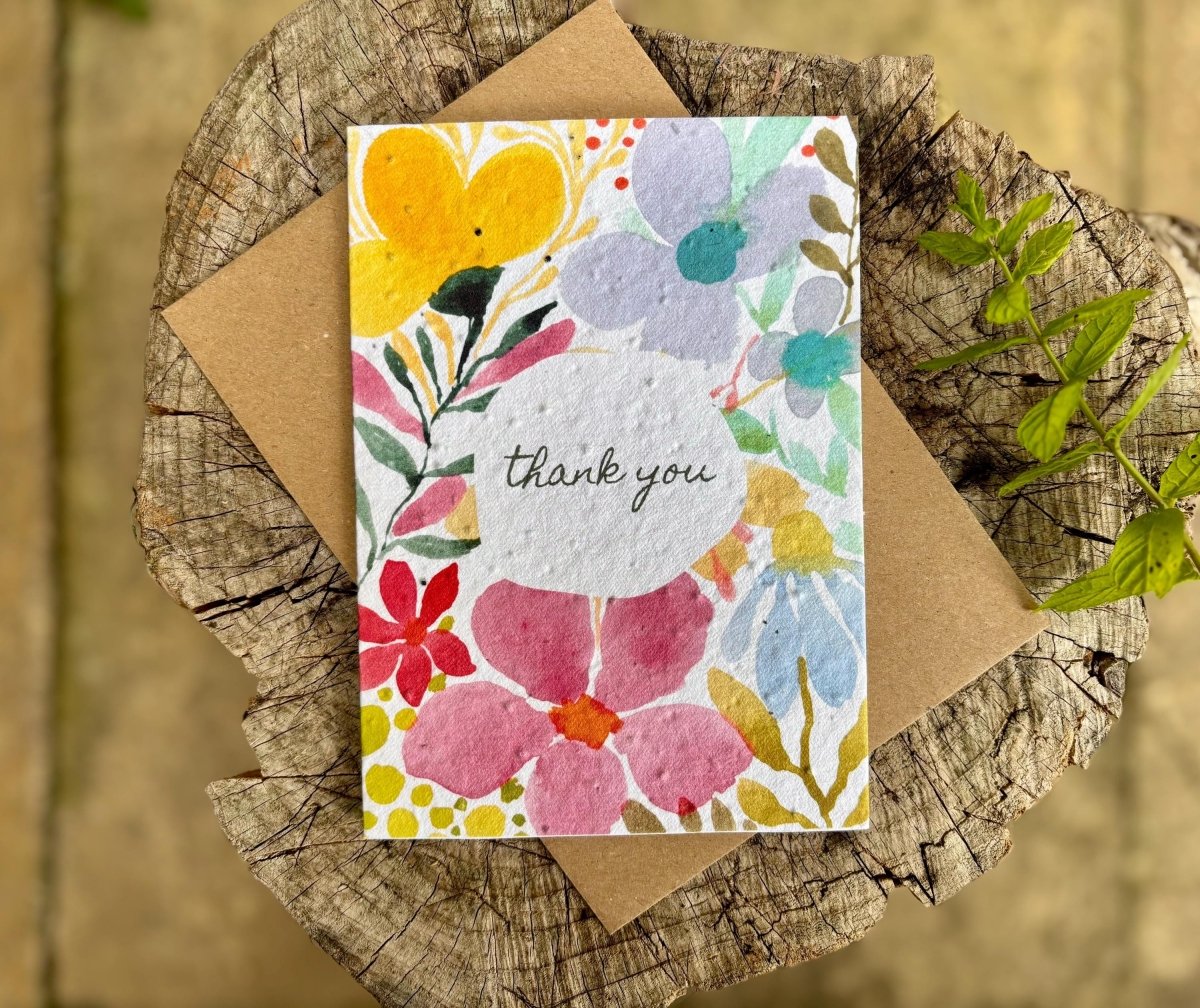Plantable Seed Paper Thank You Card: Vintage Flower Design - Erika's Whimsical Art