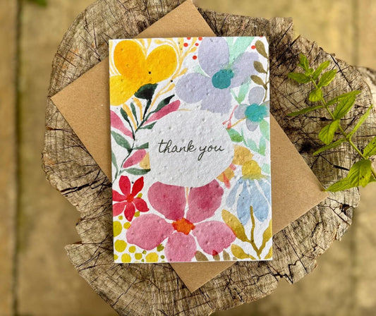 Plantable Seed Paper Thank You Card: Vintage Flower Design - Erika's Whimsical Art