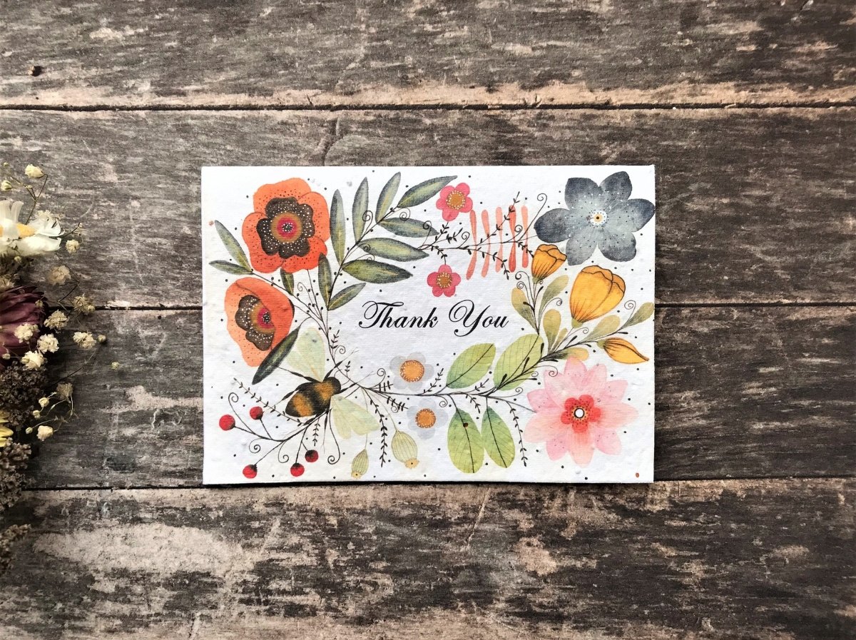 Plantable Seed Paper Thank You Card: Vintage Flower Design - Erika's Whimsical Art