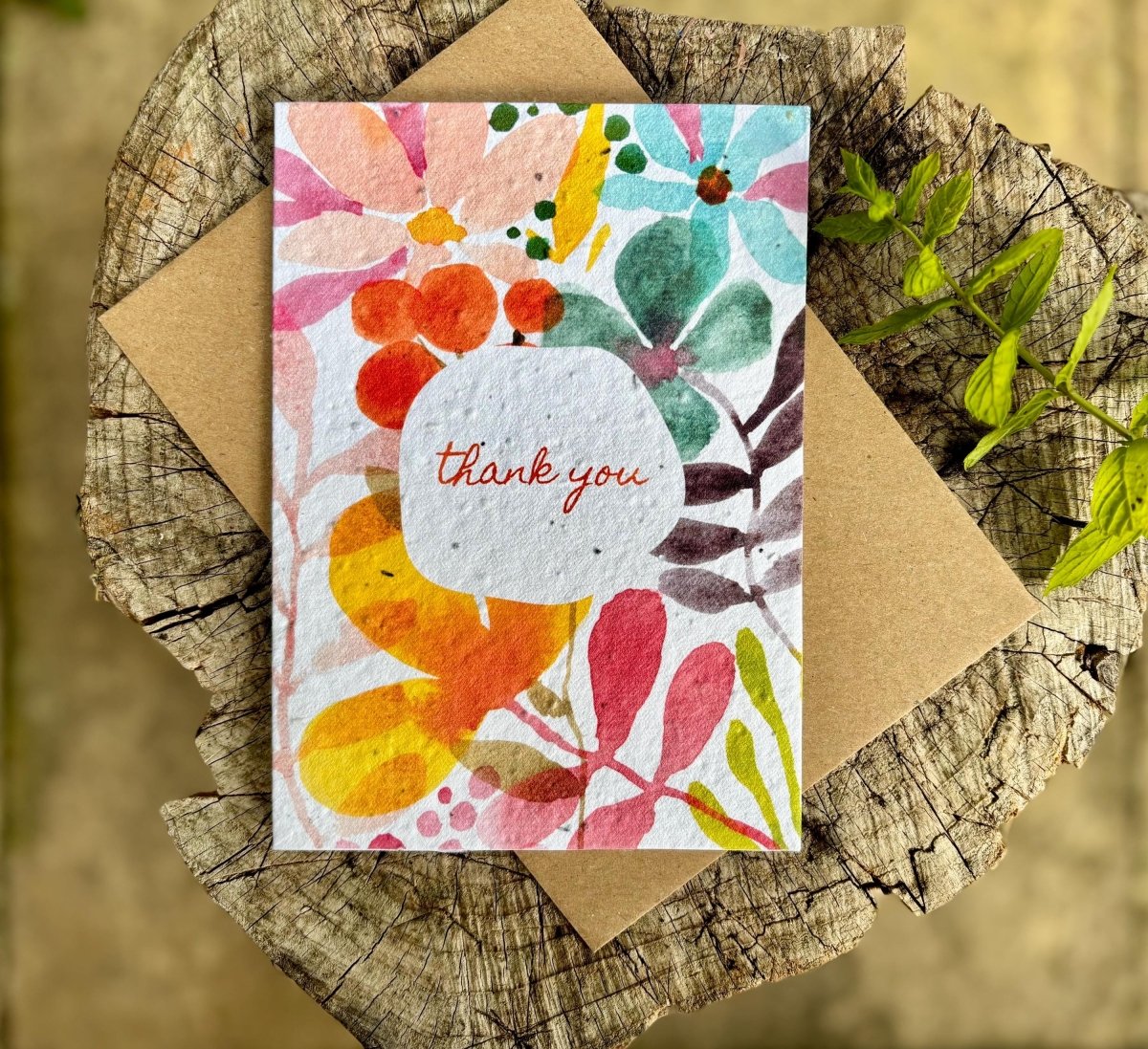 Plantable Seed Paper Thank You Card: Vintage Flower Design - Erika's Whimsical Art