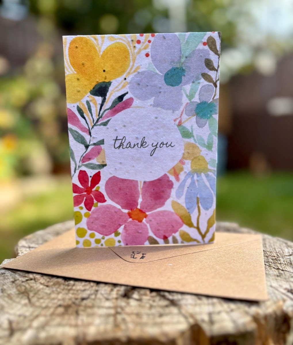 Plantable Seed Paper Thank You Card: Vintage Flower Design - Erika's Whimsical Art