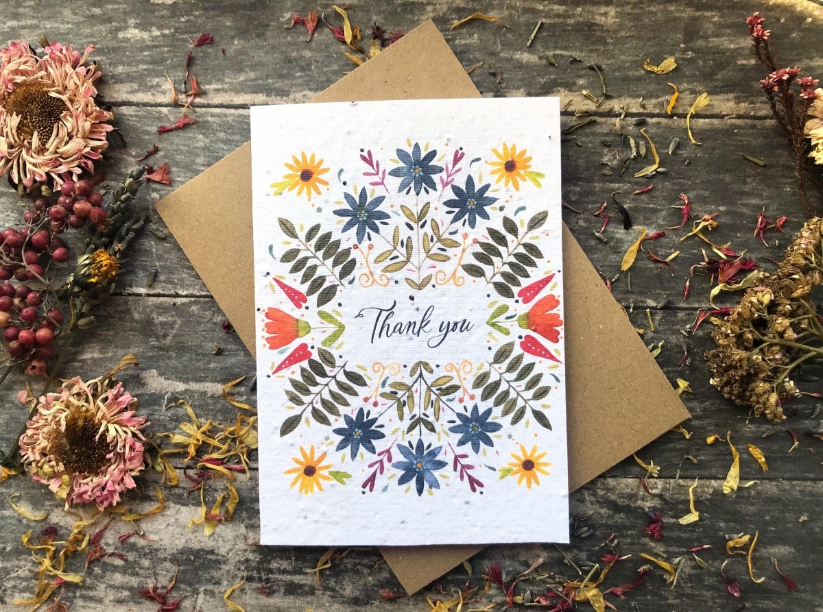 Plantable Seed Paper Thank You Card: Vintage Flower Design - Erika's Whimsical Art