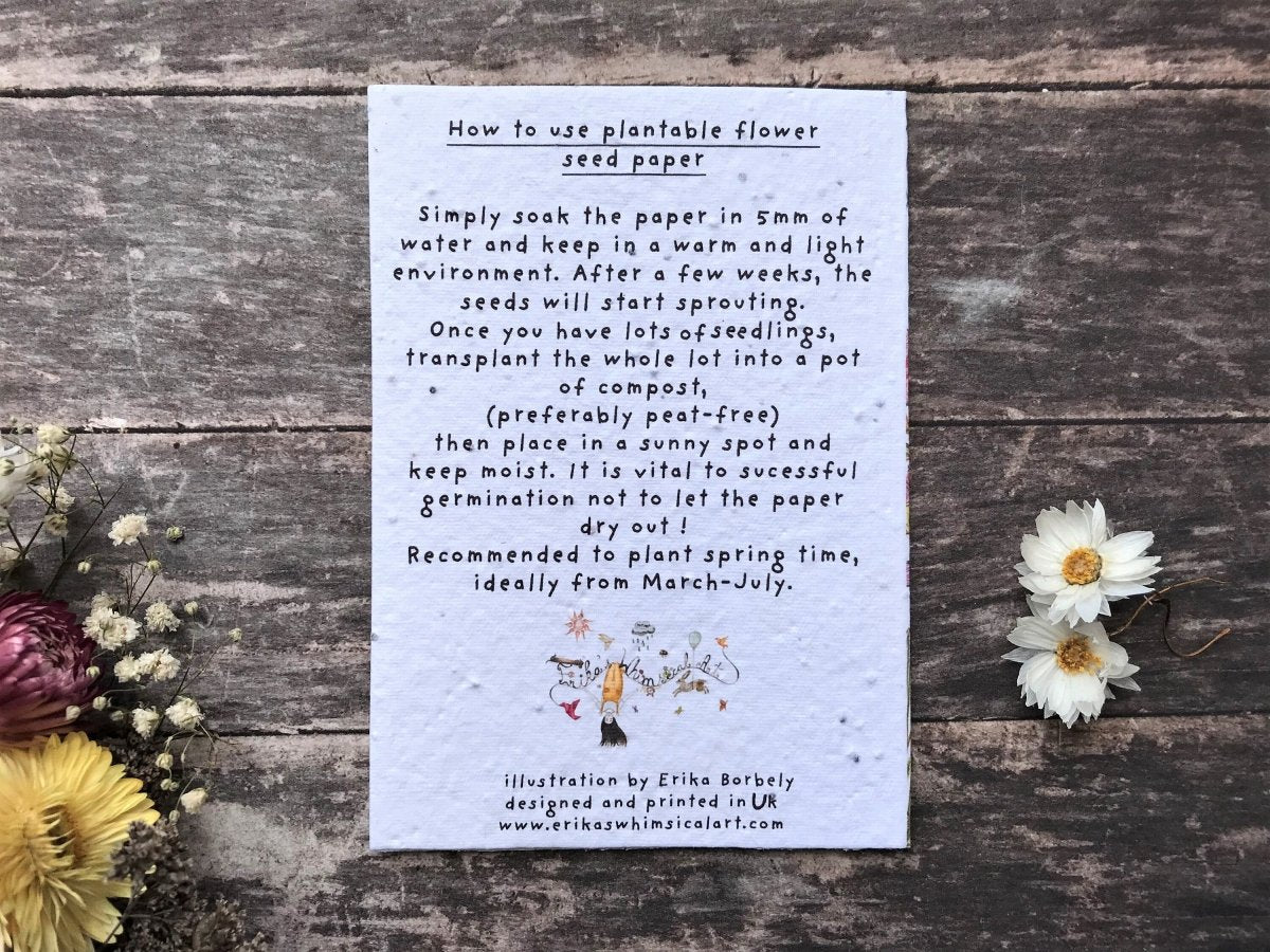 Plantable Seed Paper Thank You Card: Vintage Flower Design - Erika's Whimsical Art