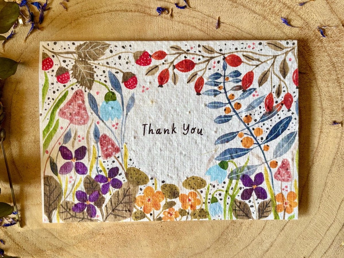 Plantable Seed Paper Thank You Card: Vintage Flower Design - Erika's Whimsical Art
