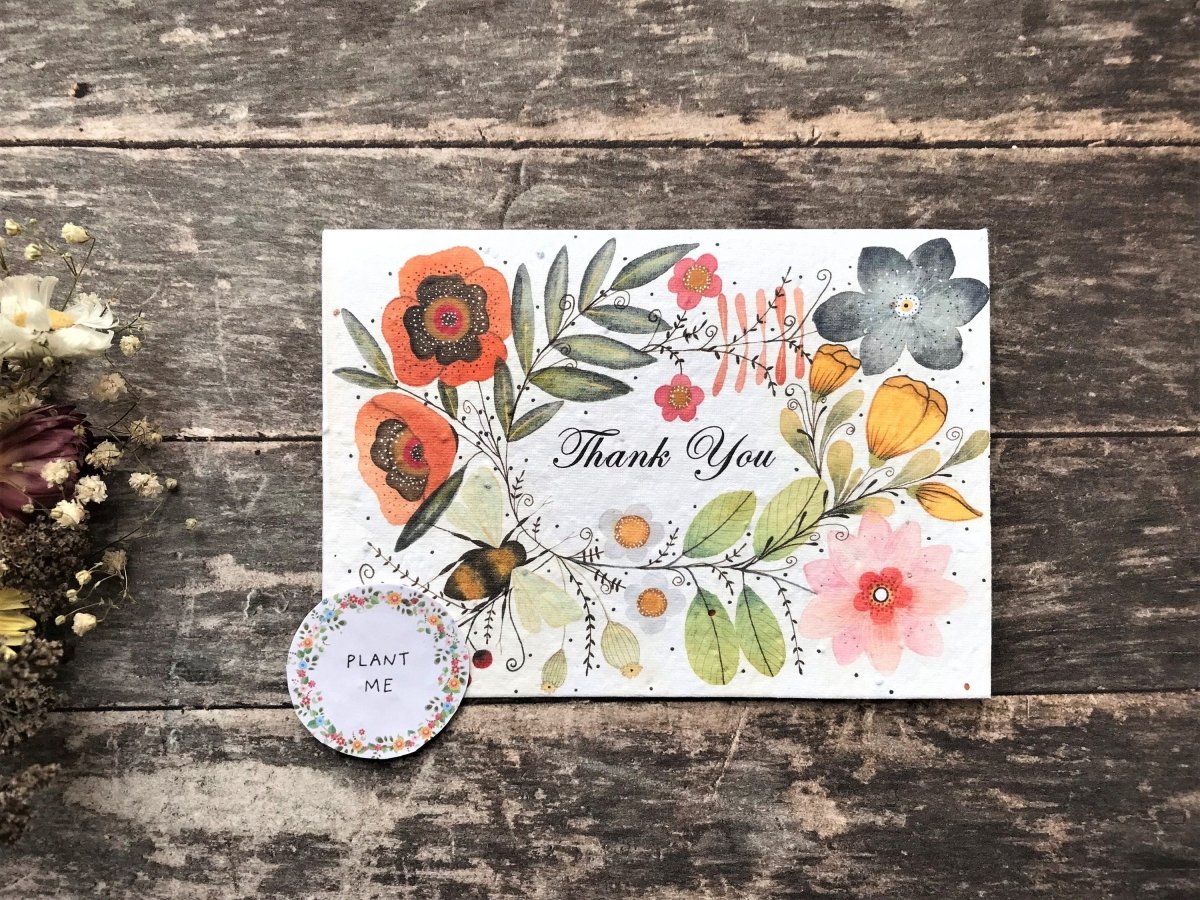 Plantable Seed Paper Thank You Card: Vintage Flower Design - Erika's Whimsical Art