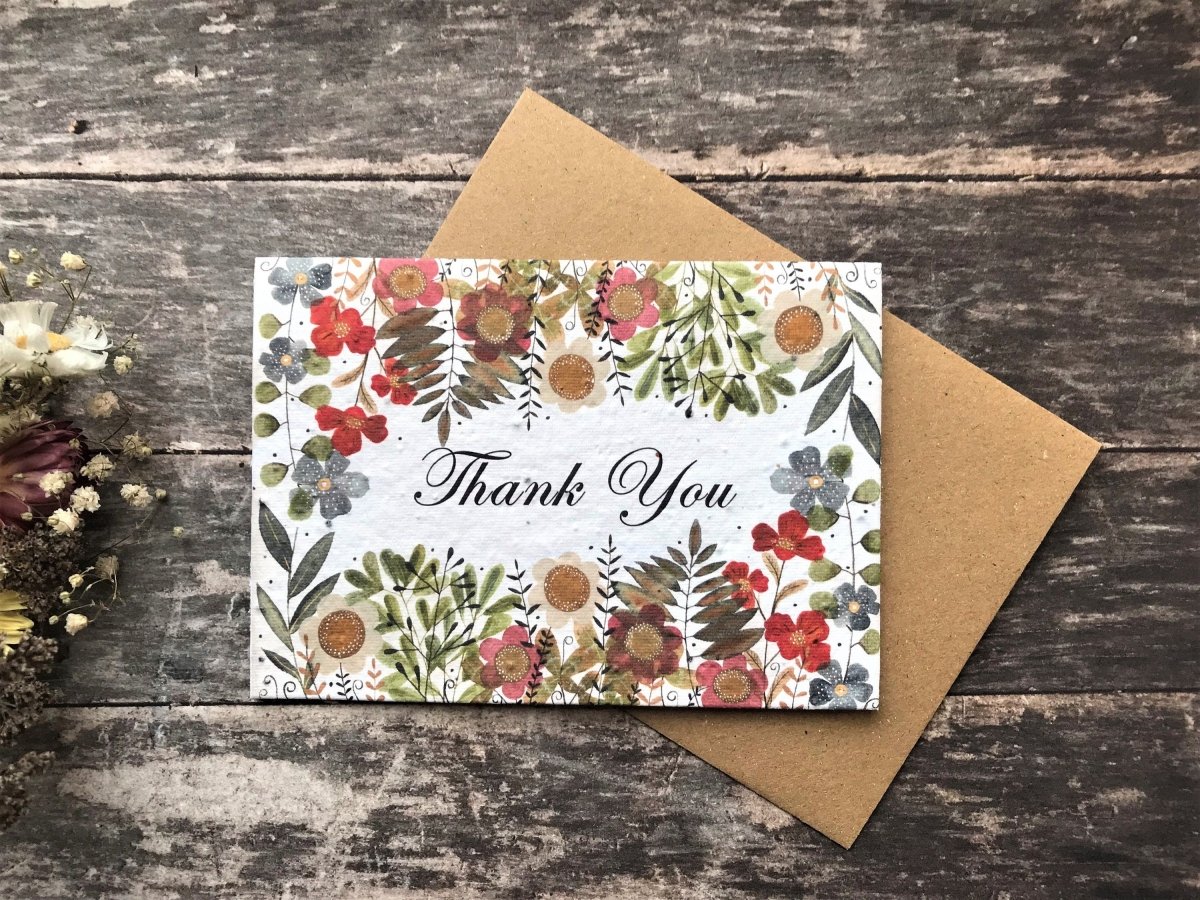 Plantable Seed Paper Thank You Card: Vintage Flower Design - Erika's Whimsical Art