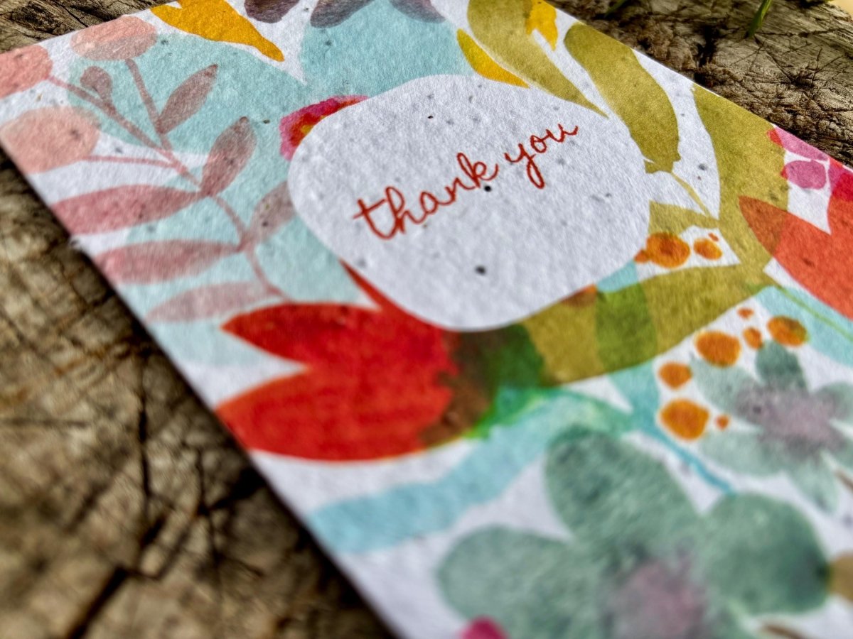 Plantable Seed Paper Thank You Card: Vintage Flower Design - Erika's Whimsical Art