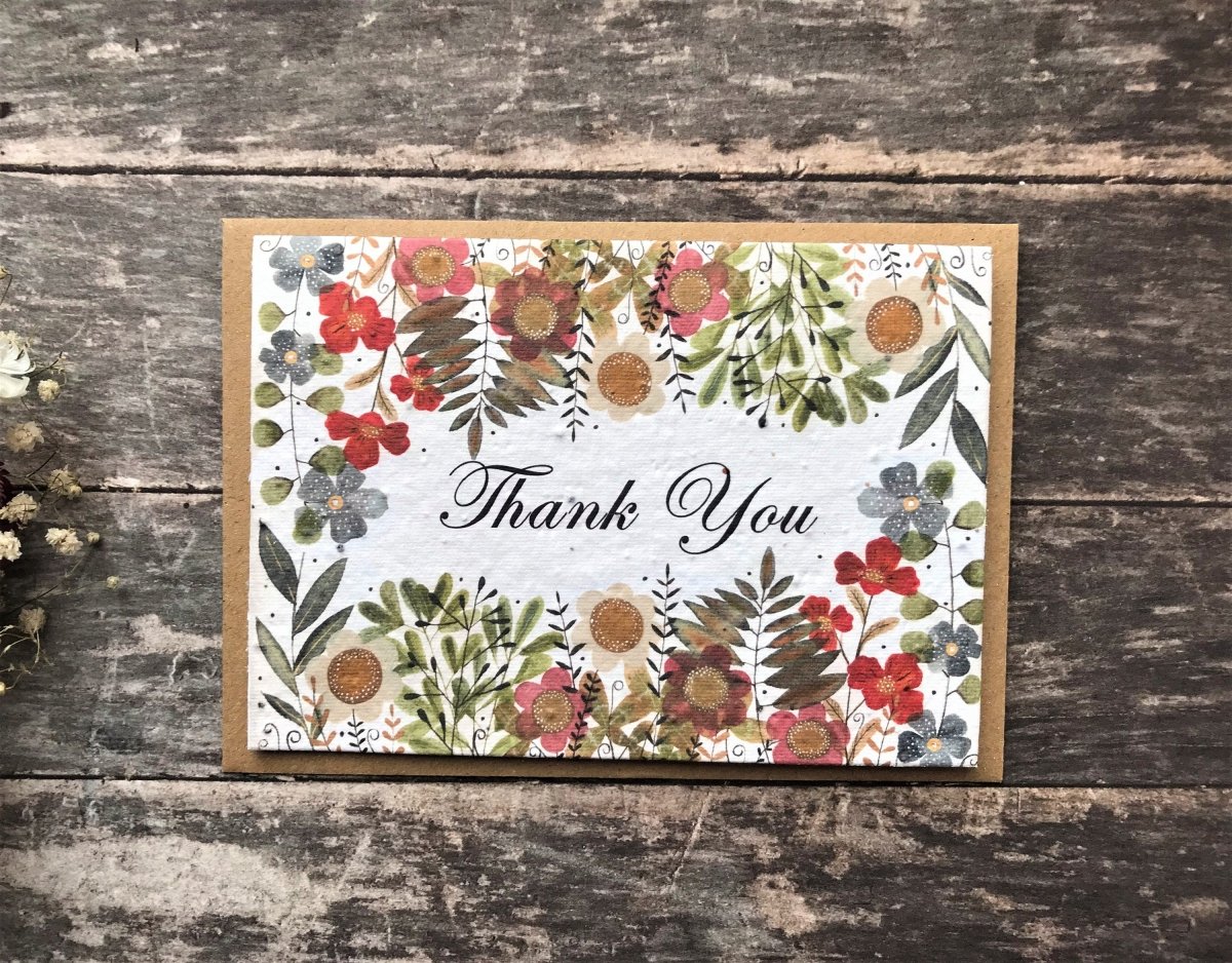 Plantable Seed Paper Thank You Card: Vintage Flower Design - Erika's Whimsical Art