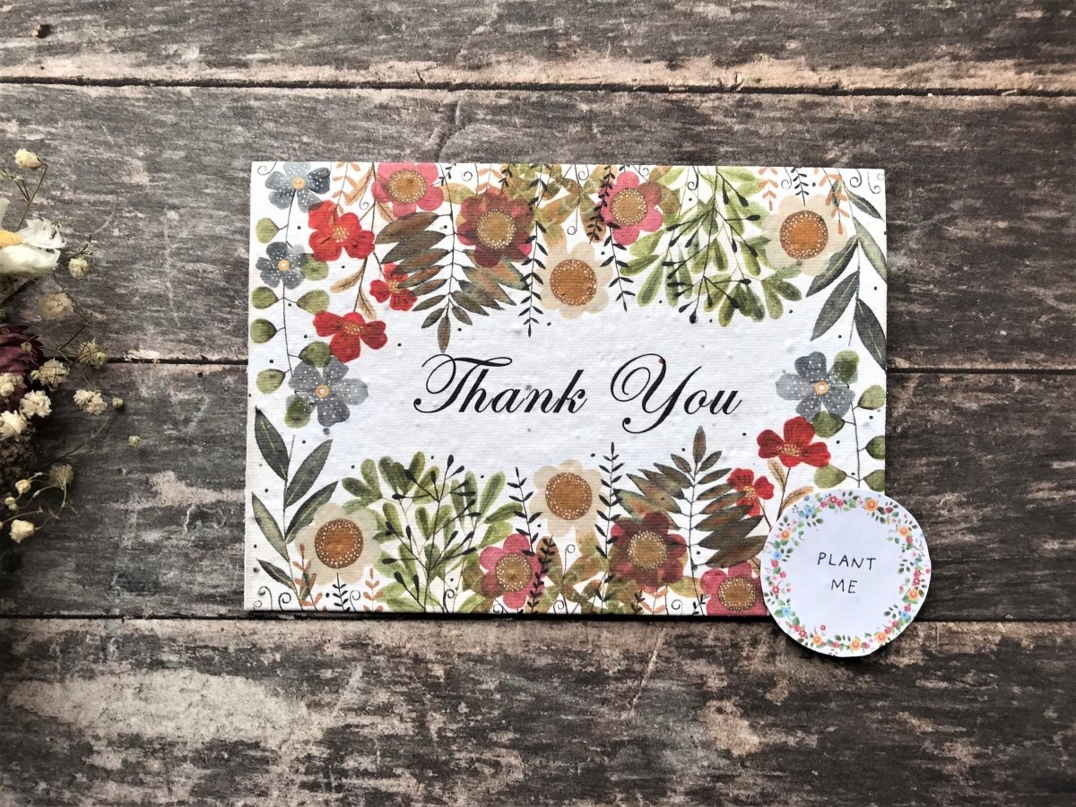 Plantable Seed Paper Thank You Card: Vintage Flower Design - Erika's Whimsical Art