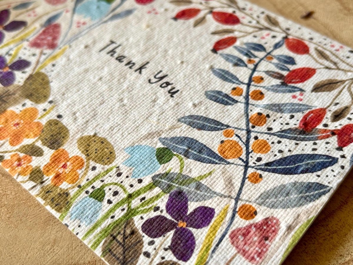 Plantable Seed Paper Thank You Card: Vintage Flower Design - Erika's Whimsical Art