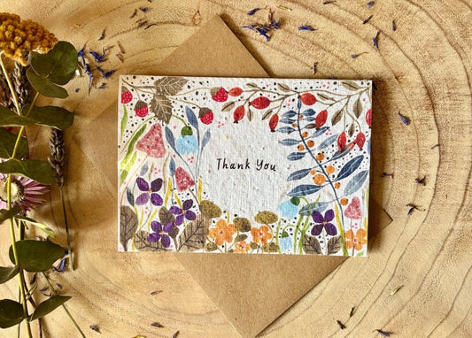 Plantable Seed Paper Thank You Card: Vintage Flower Design - Erika's Whimsical Art