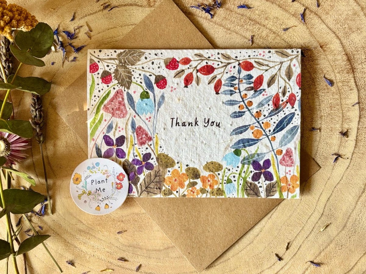 Plantable Seed Paper Thank You Card: Vintage Flower Design - Erika's Whimsical Art