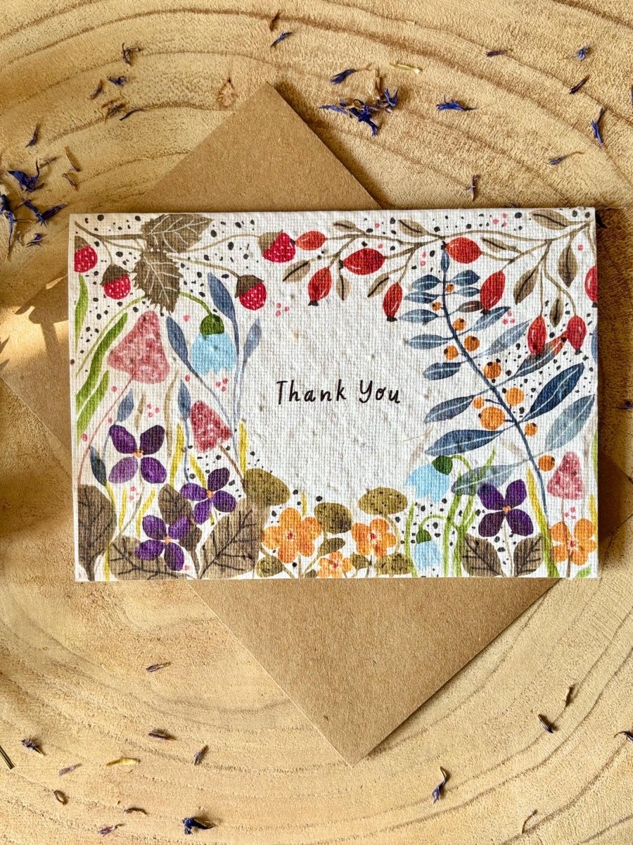 Plantable Seed Paper Thank You Card: Vintage Flower Design - Erika's Whimsical Art