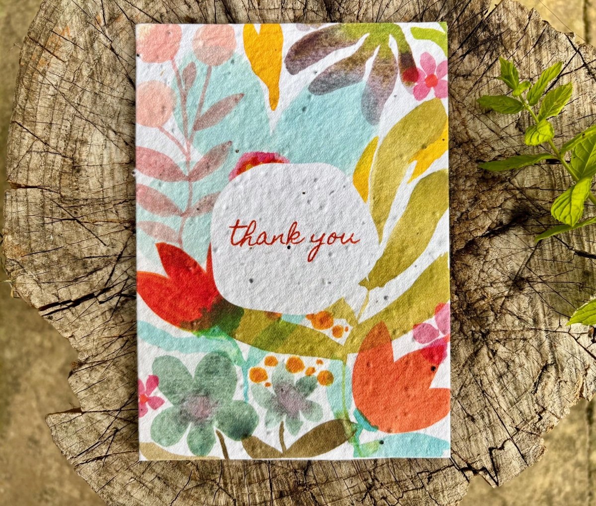 Plantable Seed Paper Thank You Card: Vintage Flower Design - Erika's Whimsical Art