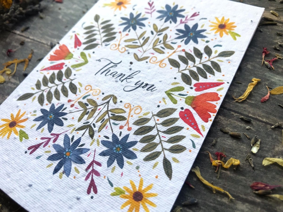 Plantable Seed Paper Thank You Card: Vintage Flower Design - Erika's Whimsical Art