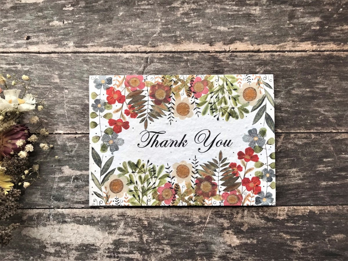 Plantable Seed Paper Thank You Card: Vintage Flower Design - Erika's Whimsical Art